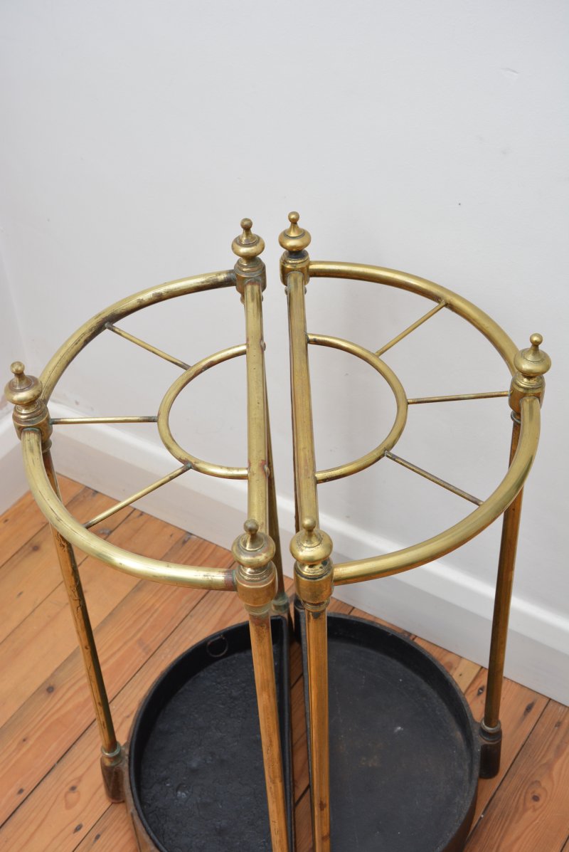Pair Of English Antique Umbrella Stands in Brass, Victorian c1870s - Image 11